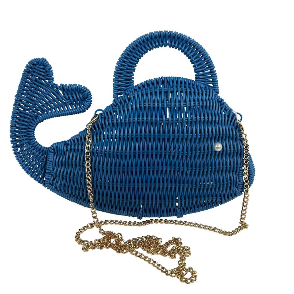 Tommy Bahama Blue Whale Wicker Crossbody Bag Novelty Nautical Purse
